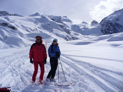 Michele e Caterina sul ghiacciaio del Morterasch.