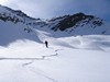 La bella neve trovata nel tratto prima di raggiungere la baita del Pecoraio 1955 m, scendendo dal M. Rotondo.
