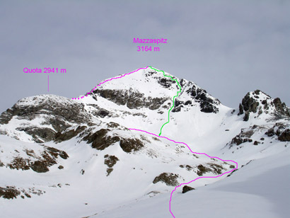 Il Mazzaspitze 3164 m versante SE.