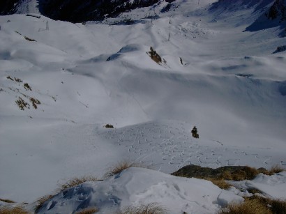 Tracce di discesa dal versante opposto a quello da noi scelto.