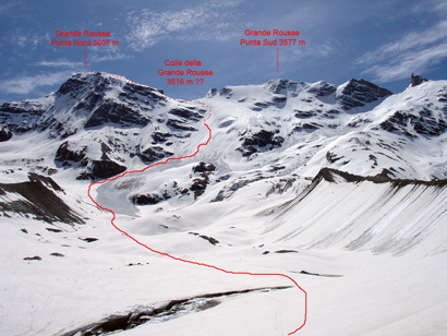 L'itinerario di salita e discesa dalla Grande Rousse.