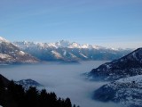 Gli unici momenti di sole si sono visti alla partenza. Da notare il lago di nuvole che ricopre tutta la Valtellina.